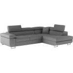 Canap� d'angle droit convertible simili cuir 5 places gris fonc�