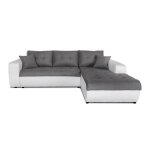 Canap d'angle droit convertible en simili et microfibre - blanc / gris