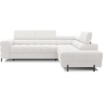 Canap angle droit convertible tissu bouclette ivoire 5 places