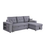 Canapé d'angle droit convertible en tissu gris 4 places Canapé d'angle droit convertible en tissu gris 4 places