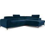 Canapé angle droit convertible velours bleu 5 places Canapé angle droit convertible velours bleu 5 places
