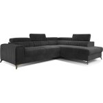 Canap d'angle droit convertible en velours gris fonc 5 places