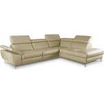 Canap d'angle droit en cuir beige 5 places