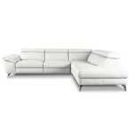 Canap d'angle droit en cuir blanc cass 5 places