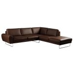Canap d'angle droit en cuir chocolat 6 places