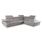 Canap d'angle droit en cuir gris 5 places