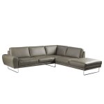 Canap d'angle droit en cuir gris 6 places