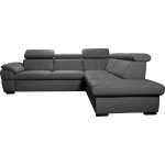 Canap d'angle droit en cuir gris fonc 5 places