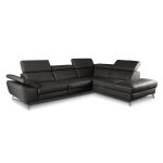 Canap d'angle droit en cuir noir 5 places