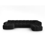 Canap d'angle droit panoramique 7 places en tissu velours noir