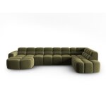 Canap d'angle droit panoramique 7 places en tissu velours vert clair