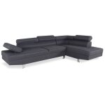 Canapé d'angle droit avec têtières relevables 5 places en tissu gris Canapé d'angle droit avec têtières relevables 5 places en tissu gris