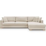 Canap d'angle  droite convertible 5 places en tissu chenille beige