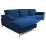 Canap d'angle gauche 4 - 5 places en velours bleu