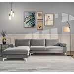 Canapé d'angle gauche 4 - 5 places en velours gris Canapé d'angle gauche 4 - 5 places en velours gris