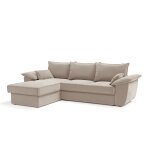 Canapé d'angle gauche coffre convertible tissu velours beige 257cm Canapé d'angle gauche coffre convertible tissu velours beige 257cm