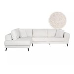 Canap d'angle gauche convertible 2 coffres en tissu bouclette - blanc