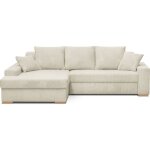 Canap� d'angle � gauche convertible 3 / 4 places en velours c�tel� beige