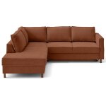 Canap d'angle gauche convertible 5 places en tissu velours relief