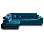 Canap d'angle gauche convertible 5 places en velours bleu