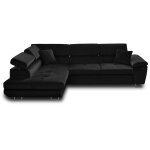 Canap d'angle gauche convertible 5 places en velours noir