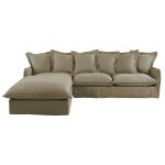 Canap� d'angle gauche convertible 6 places en lin vert kaki