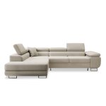 Canap d'angle gauche convertible 6 places en tissu beige