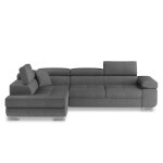 Canap d'angle gauche convertible 6 places en tissu gris