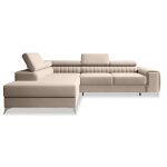 Canapé d'angle gauche convertible 6 places en velours beige Canapé d'angle gauche convertible 6 places en velours beige
