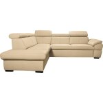 Canap d'angle gauche convertible en cuir beige 5 places