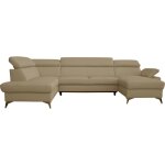 Canap d'angle gauche convertible en cuir beige 7 places
