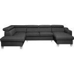 Canap d'angle gauche convertible en cuir gris fonc 7 places