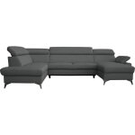 Canap d'angle gauche convertible cuir gris fonc 7 places