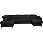 Canap d'angle gauche convertible en cuir noir 7 places