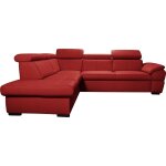 Canap d'angle gauche convertible en cuir rouge fonc 5 places