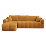 Canap angle gauche convertible express 5 places velours textur jaune