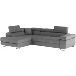 Canap� d'angle gauche convertible simili cuir 5 places, gris fonc�