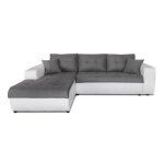 Canap d'angle gauche convertible en simili et microfibre - blanc / gris
