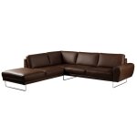 Canap d'angle gauche en cuir chocolat 6 places