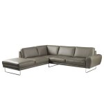 Canap d'angle gauche en cuir gris 6 places