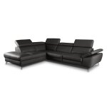 Canap d'angle gauche en cuir noir 5 places