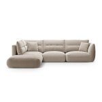 Canap d'angle gauche modulable 7 places tissu structurel beige clair