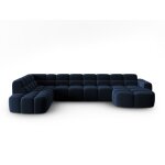 Canap d'angle gauche panoramique 7 places en tissu velours bleu roi