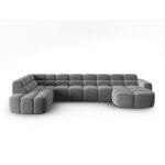 Canap d'angle gauche panoramique 7 places en tissu velours gris clair