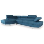 Canapé d'angle gauche têtières relevables 5 places tissu bleu canard Canapé d'angle gauche têtières relevables 5 places tissu bleu canard