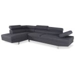 Canapé d'angle gauche avec têtières relevables 5 places en tissu gris Canapé d'angle gauche avec têtières relevables 5 places en tissu gris