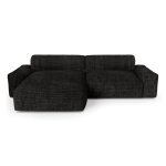 Canap� angle gauche velours c�tel� xxl noir 220cm