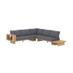Canapé d'angle de jardin en bois et tissu gris 4 places Canapé d'angle de jardin en bois et tissu gris 4 places