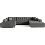 Canap d'angle panoramique 5 places convertible en tissu - gris fonc