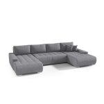 Canap� d'angle panoramique convertible 6 places en tissu gris